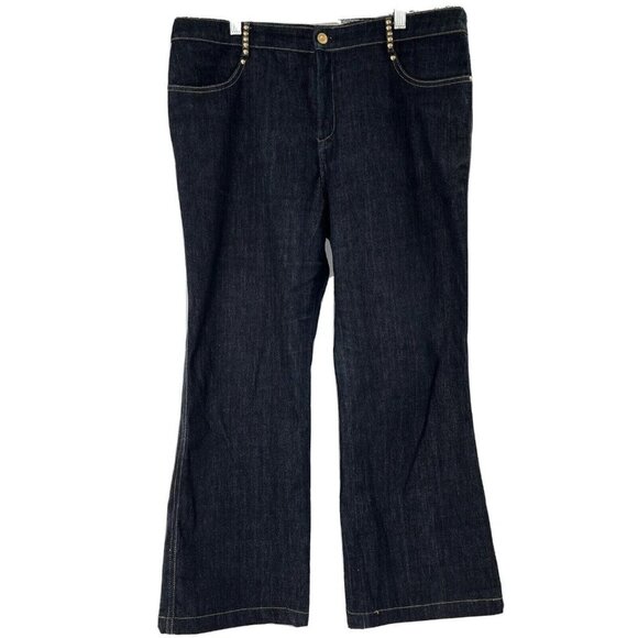 St. John Sport Pants - St John Sport Women's Dark Blue Straight Leg Jeans Size 14 Embellished Leather